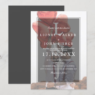 Convite Casamento de gay de foto minimalista de monograma 