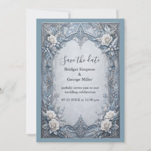Convite Casamento de Gelo Prateado Gótico Medieval de Inve