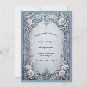Convite Casamento de Gelo Prateado Gótico Medieval de Inve