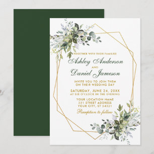 Convite Casamento de Geo Frame Dourado em Verde