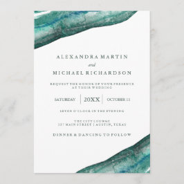 Convite Casamento de Geodo de Teal Watercolor