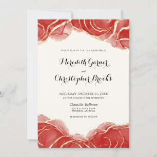 Convite Casamento de Geodo Dourado Vermelho