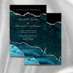 Convite Casamento de Geodo Glitter de Teal Silver Glitter<br><div class="desc">Agate azul e convites para casamento prateado. Os convites de casamento Gode elegantes em azul-laca com sotaque falso de prata.</div>