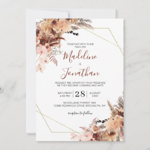 Convite Casamento de Geometria Floral de Autumn Boho Terra