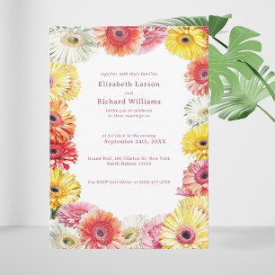 Convite Casamento de Gerbera Floral Colorful Watercolor