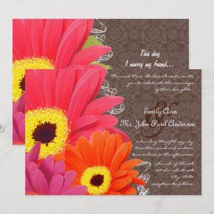 Convite Casamento de Gérbera Margarida Rosa Coral Romântic