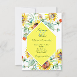 Convite Casamento de girassóis aquarela ensolarado