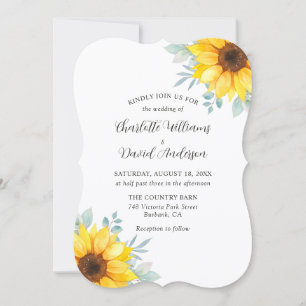 Convite Casamento de Girassóis com Vegetação em Aquarela