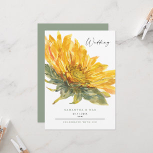 Convite Casamento de Girassóis e Salvia Pintado à Mão Rúst