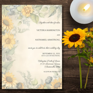 Convite Casamento de Girassóis e Videiras Rústicos