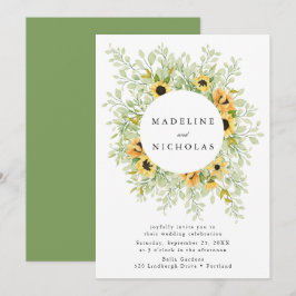 Convite Casamento de Girassóis em Aquarela e Verdura