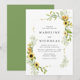 Convite Casamento de Girassóis em Aquarela e Verdura