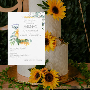 Convite Casamento de Girassóis em Aquarela Elegante