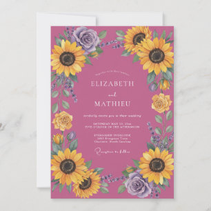 Convite Casamento de Girassóis Eucalipto Magenta