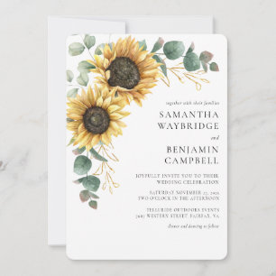 Convite Casamento de Girassóis Florais e Eucalipto