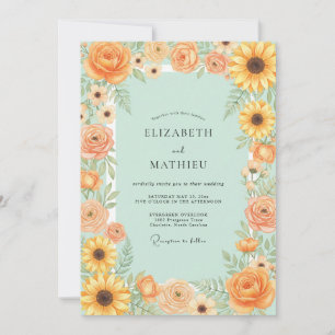 Convite Casamento de Girassol Amarelo Folhagem Eucalipto