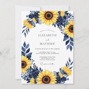 Convite Casamento de Girassol Amarelo Ousado Azul Marinho