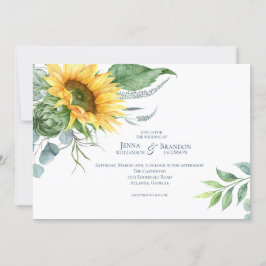 Convite Casamento de Girassol com Cores de Água Elegante