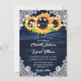 Convite Casamento de Girassol de Madeira Azul Marinho com