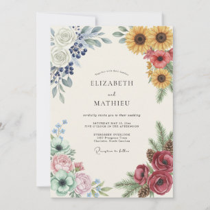 Convite Casamento de Girassol de Mostarda Berry