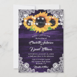 Convite Casamento de Girassol de Renda Floral de Madeira R