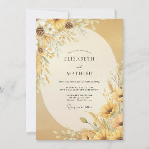Convite Casamento de Girassol Dourado Eucalipto