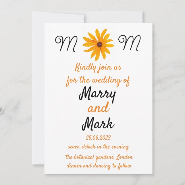 Convite Casamento de Girassol Flor Amarelo (Frente)