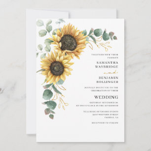 Convite Casamento de Girassol Floral em Aquarela Eucalipto
