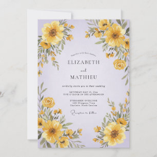 Convite Casamento de Girassol Lilás Amarelo Eucalipto