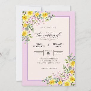 Convite Casamento de Girassol Lilás Eucalipto
