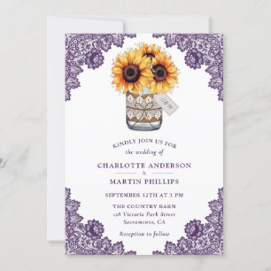 Convite Casamento de Girassol Roxo Rústico