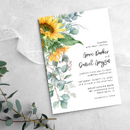 Convite Casamento de Girassol Rústico Eucalipto com Inform