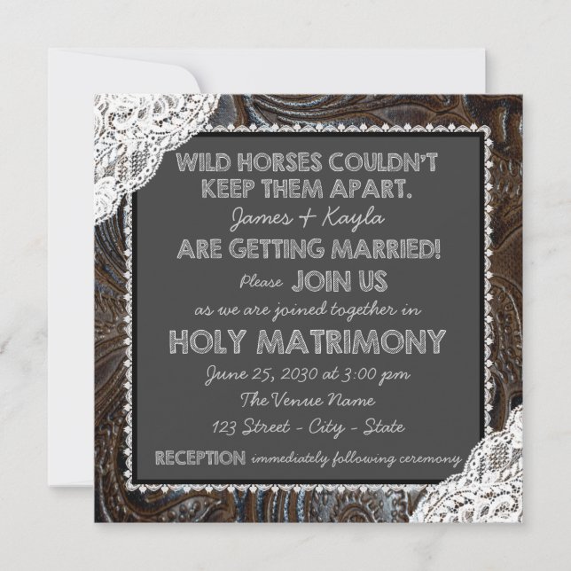 Convite Casamento de Giz de Couro e Renda (Frente)