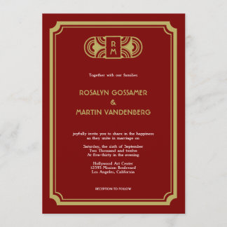 Convite Casamento de glam com o Red Velvet art deco retro