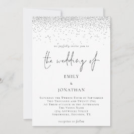 Convite Casamento de Glam de Silver Glitter do Script Eleg