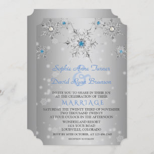 Convite Casamento de Glam Silver Snowflakes Crystal Blue P