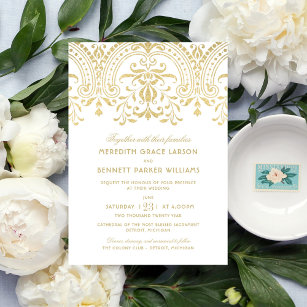 Convite Casamento de Glamor Dourado Elegante