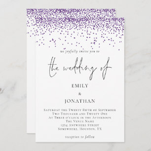 Convite Casamento de Glitter Confetti Silver Script Elegan