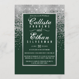 Convite Casamento de Glitter Confetti Silver Verde Florest