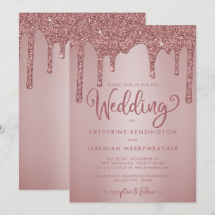 Convite Casamento de Glitter Dourado do Rosa de luxo