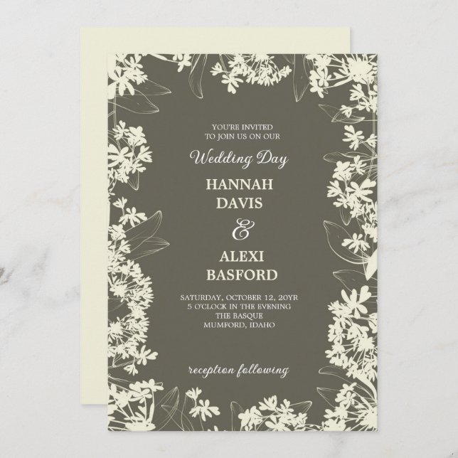 Convite Casamento de Goldenrod com bordas Florais Elegante (Frente/Verso)