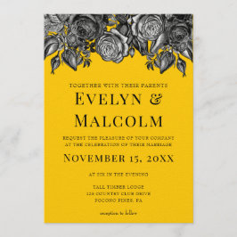 Convite Casamento de Goldenrod de Rosas Negras e Brancas