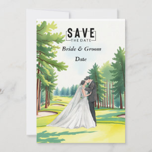 Convite Casamento de Golf com noiva e noiva na casa do clu