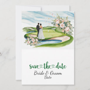 Convite Casamento de Golf com noiva e noiva na casa do clu