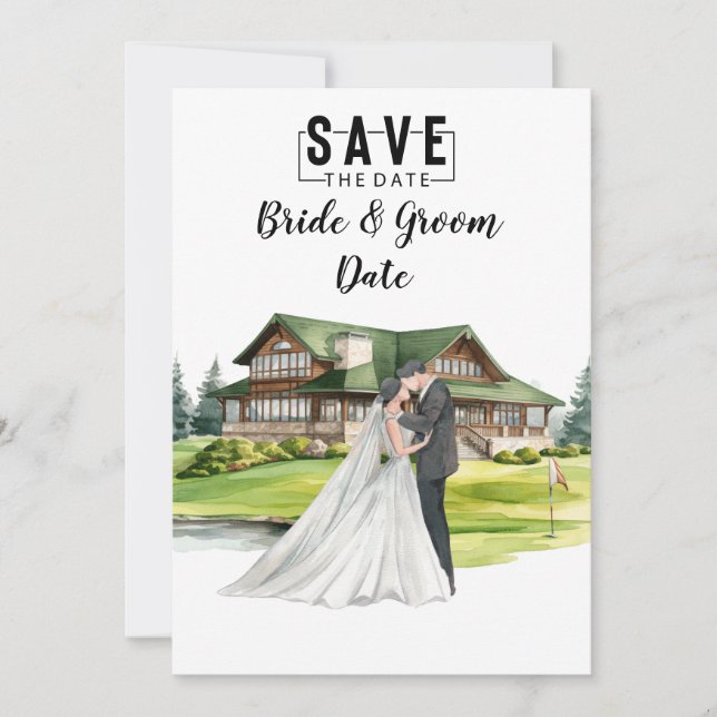 Convite Casamento de Golf com noiva e noiva na casa do clu (Frente)