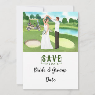 Convite Casamento de Golf com noiva e noiva na casa do clu