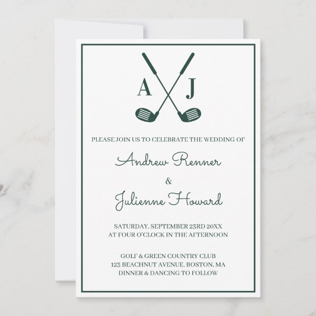 Convite Casamento de Golfe Branco (Frente)
