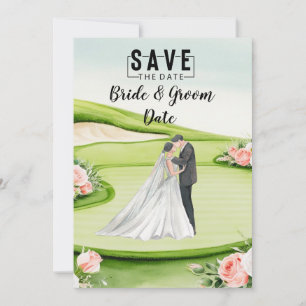 Convite Casamento de Golfe com noiva e noivo em verde