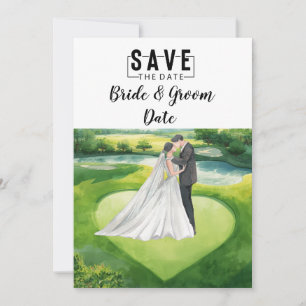 Convite Casamento de Golfe com noiva e noivo no green