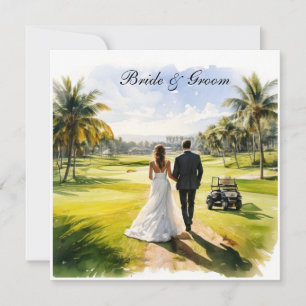 Convite Casamento de Golfe com Noiva e Noivo temático da F